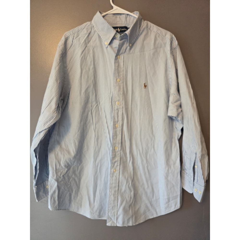 Ralph Lauren Mens Classic Fit Striped Button Down Shirt Blue White 17 32/33